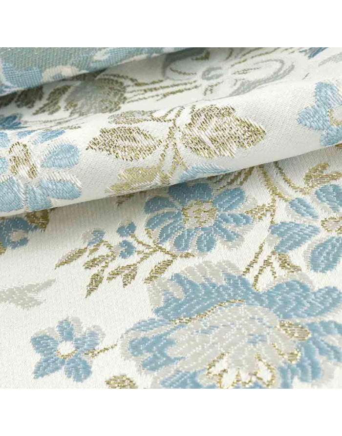 Brocado Blanco Flor Turquesa