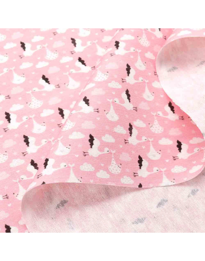 Loneta Digital Rosa Cigüeñas