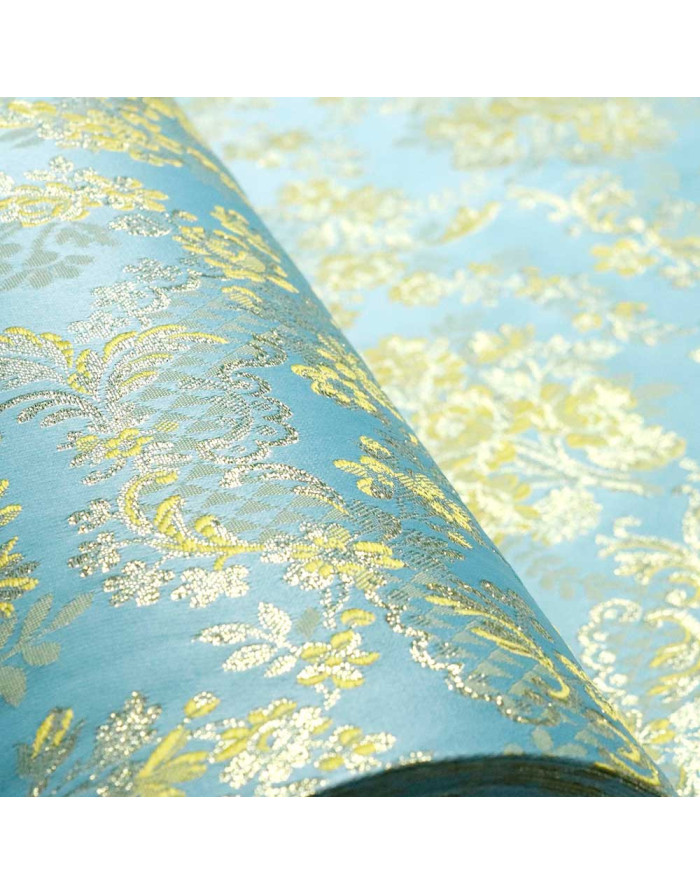 Brocado Turquesa Oro Flor