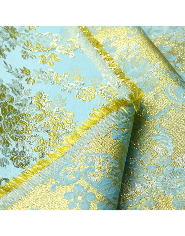 Brocado Turquesa Oro Flor