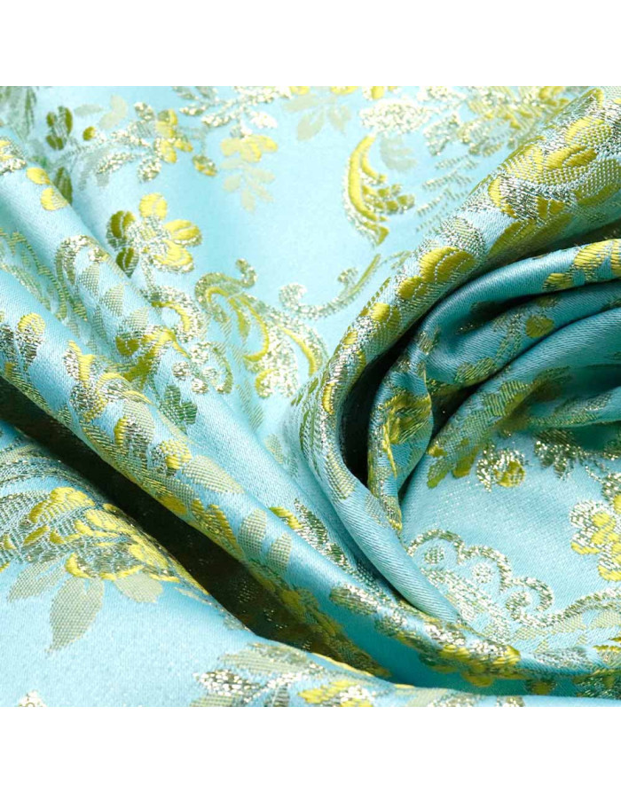 Brocado Turquesa Oro Flor