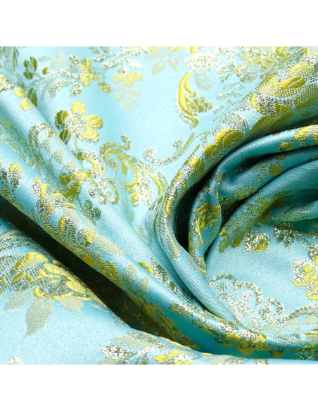Brocado Turquesa Oro Flor