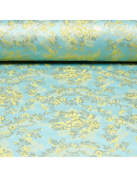 Brocado Turquesa Oro Flor