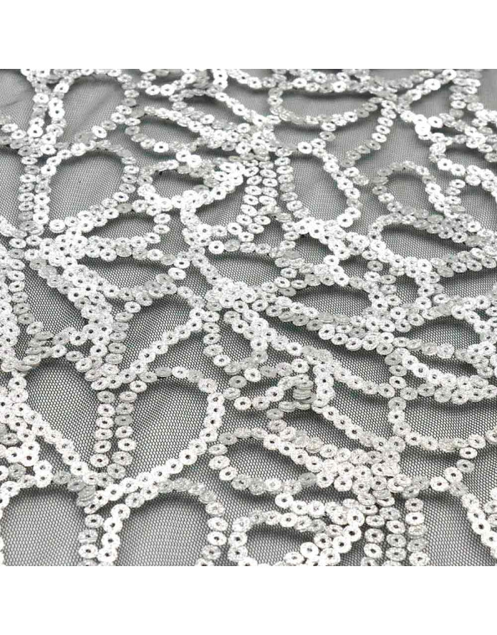 Tul Lentejuelas Flores Plata