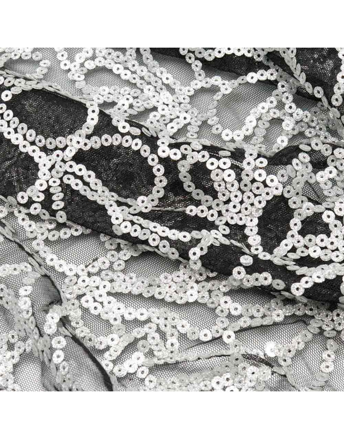 Tul Lentejuelas Flores Plata