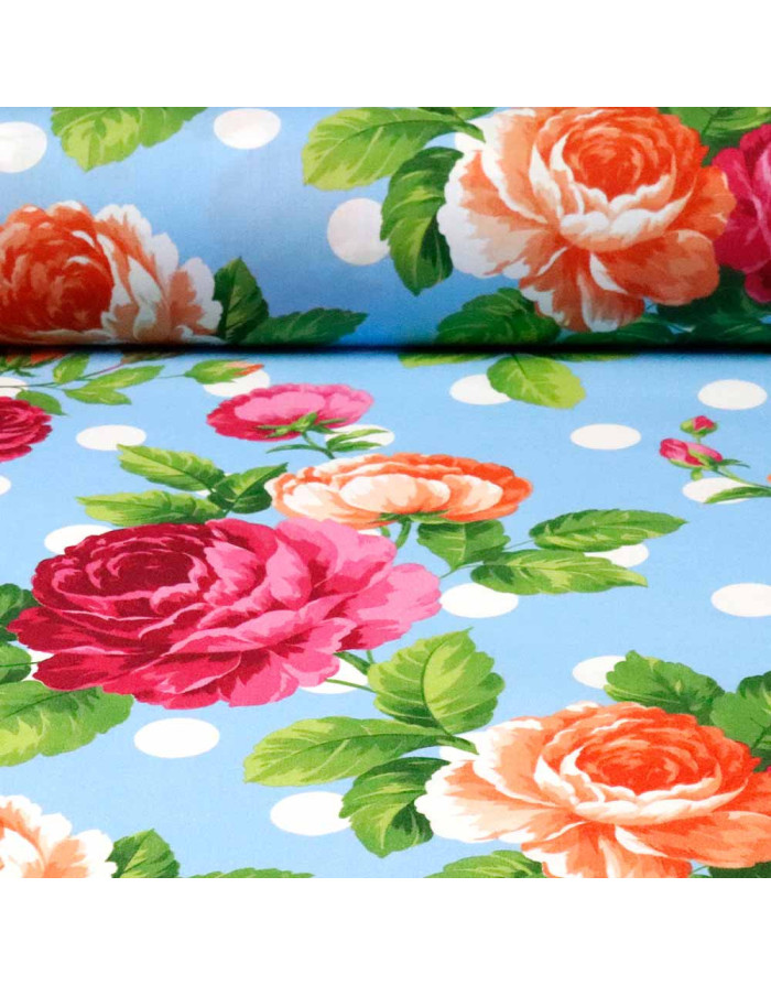 Popelin Celeste Flor Lola - Imagen 1