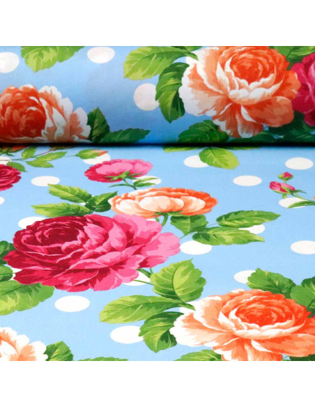 Popelin Celeste Flor Lola - Imagen 1