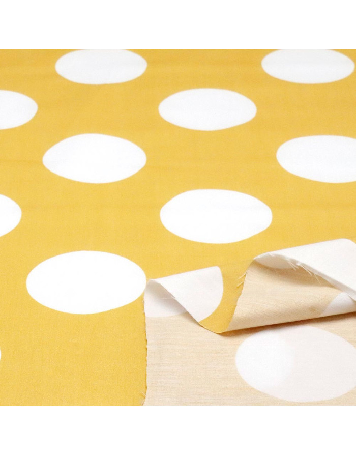 Popelín Mostaza Lunar Blanco Galleta