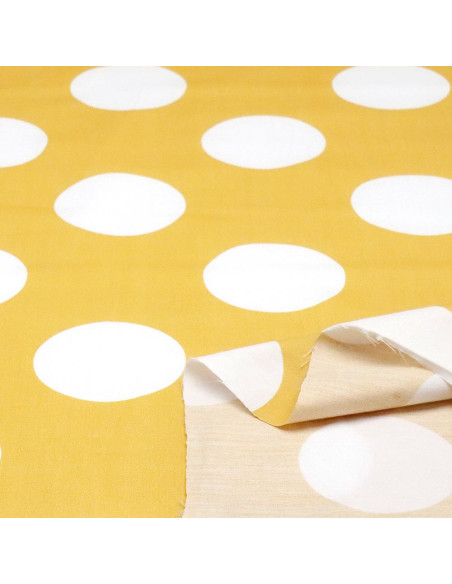 Popelín Mostaza Lunar Blanco Galleta