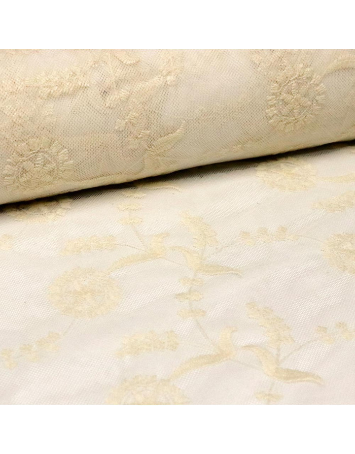 Tul Bordado Beige Flor Penélope