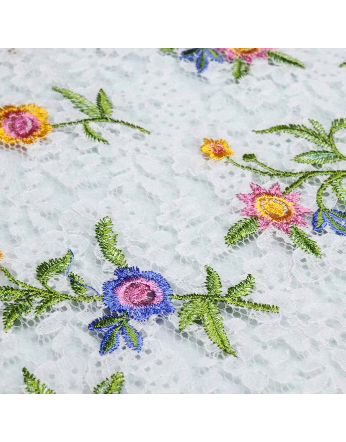 Tela de Encaje Flor Bordada