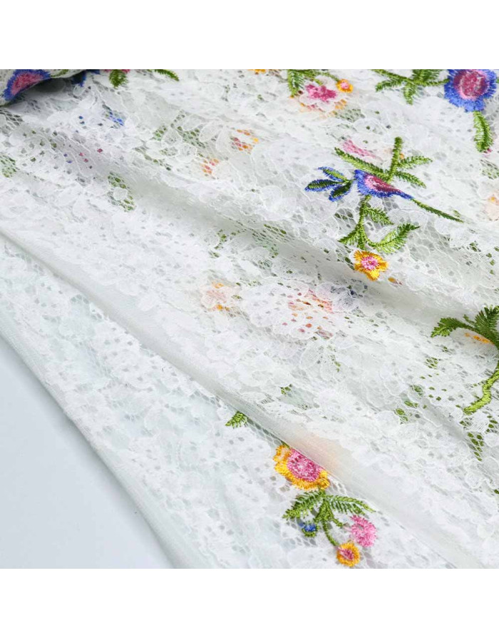 Tela de Encaje Flor Bordada