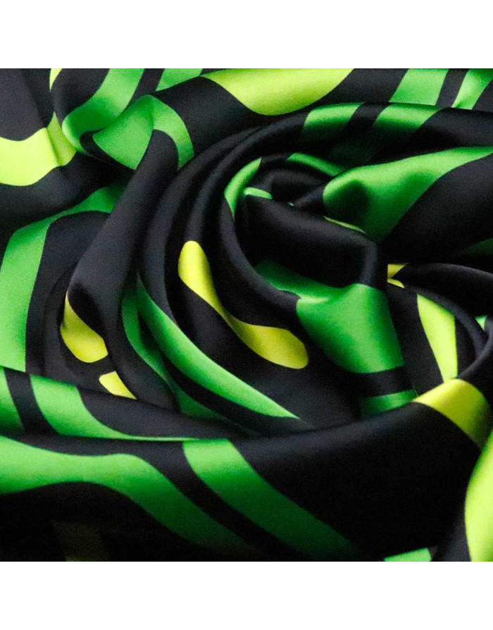 Seda Raso Verde Negra Geométrica - Imagen 2