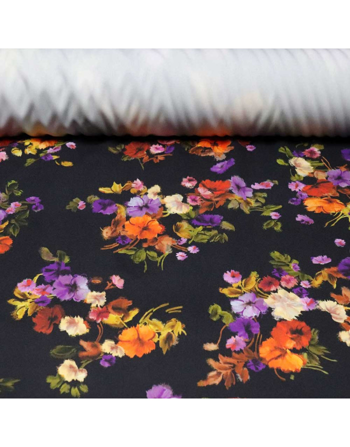 Crep Lycra Negro Flor Otoñal: La Naturaleza en un solo Tejido - Imagen 1