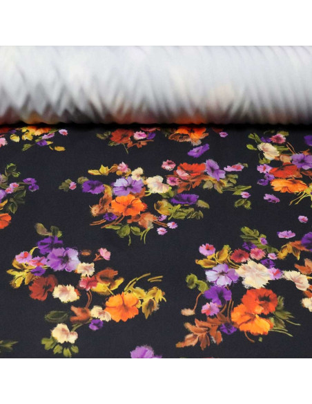 Crep Lycra Negro Flor Otoñal: La Naturaleza en un solo Tejido - Imagen 1
