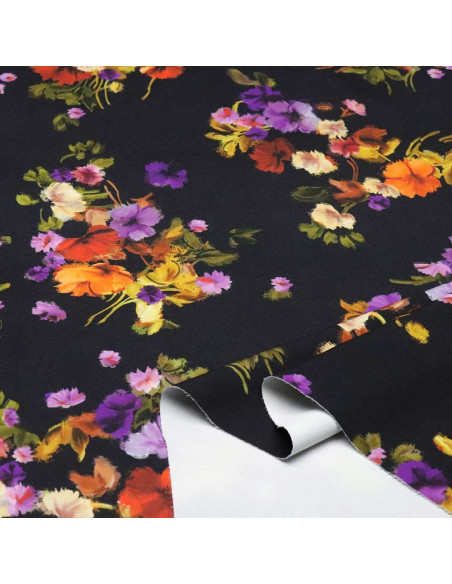 Crep Lycra Negro Flor Otoñal: La Naturaleza en un solo Tejido - Imagen 3