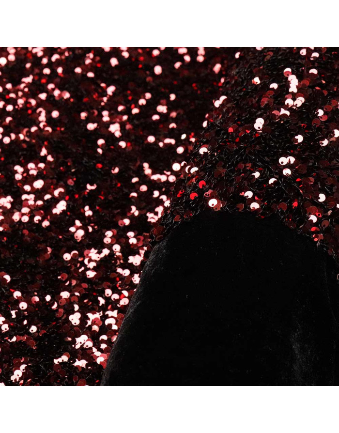 Lentejuela Burdeos sobre Terciopelo Negro: Elegancia en Telas - Imagen 3
