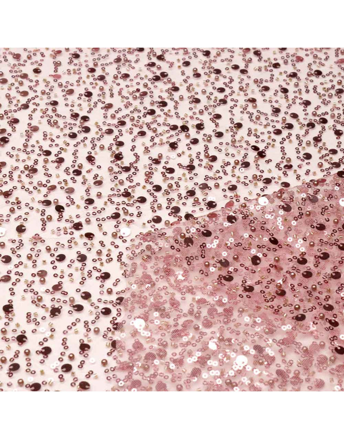 Tela de Lentejuelas -Tul Pedrería Rosa Lentejuelas - Telas