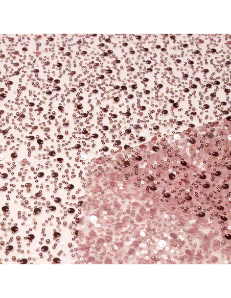 Tela de Lentejuelas -Tul Pedrería Rosa Lentejuelas - Telas