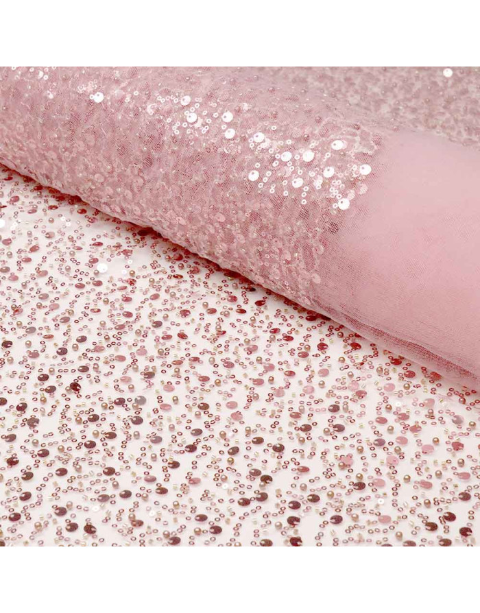 Tela de Lentejuelas -Tul Pedrería Rosa Lentejuelas - Telas