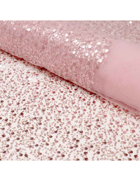 Tela de Lentejuelas -Tul Pedrería Rosa Lentejuelas - Telas