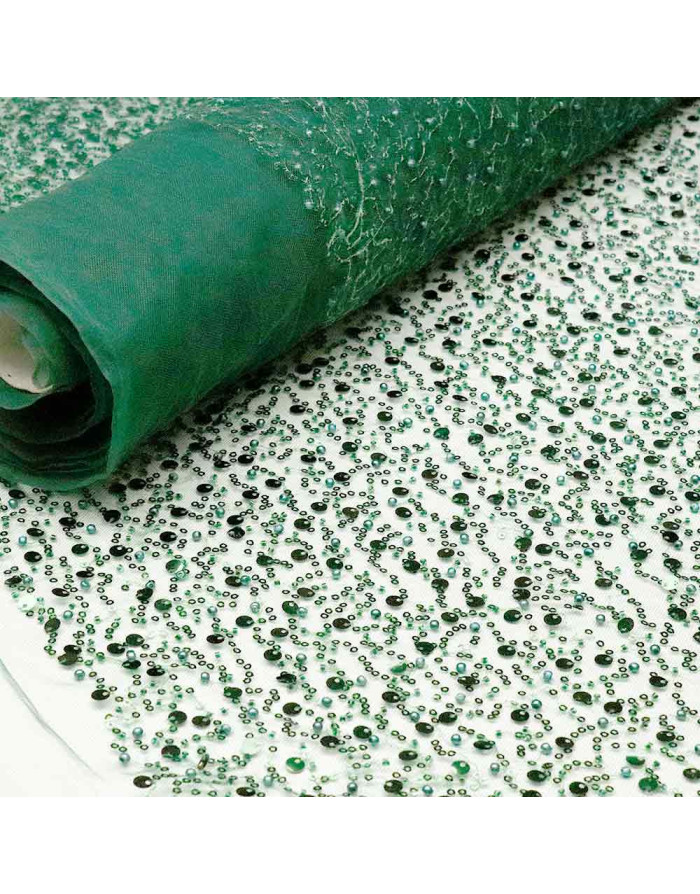 Tul Pedrería Verde Botella Lentejuelas | Telas para Bodas