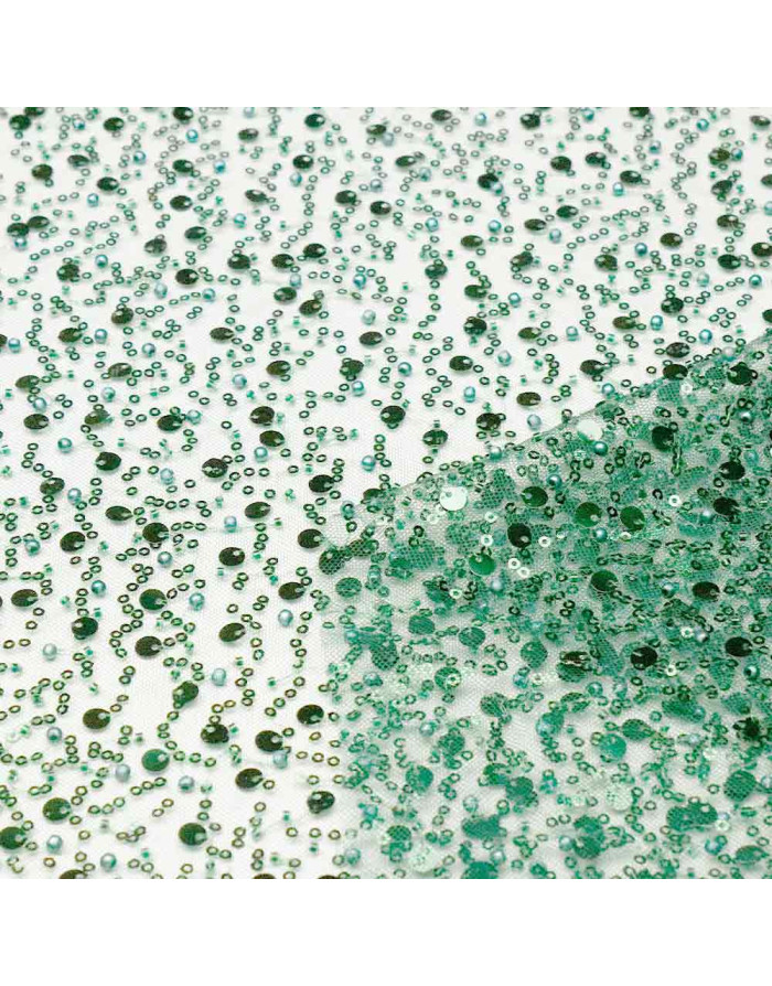 Tul Pedrería Verde Botella Lentejuelas | Telas para Bodas