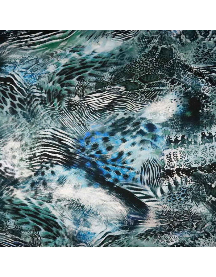 Seda Raso Animal Print Azul | Telas de Moda para Vestidos