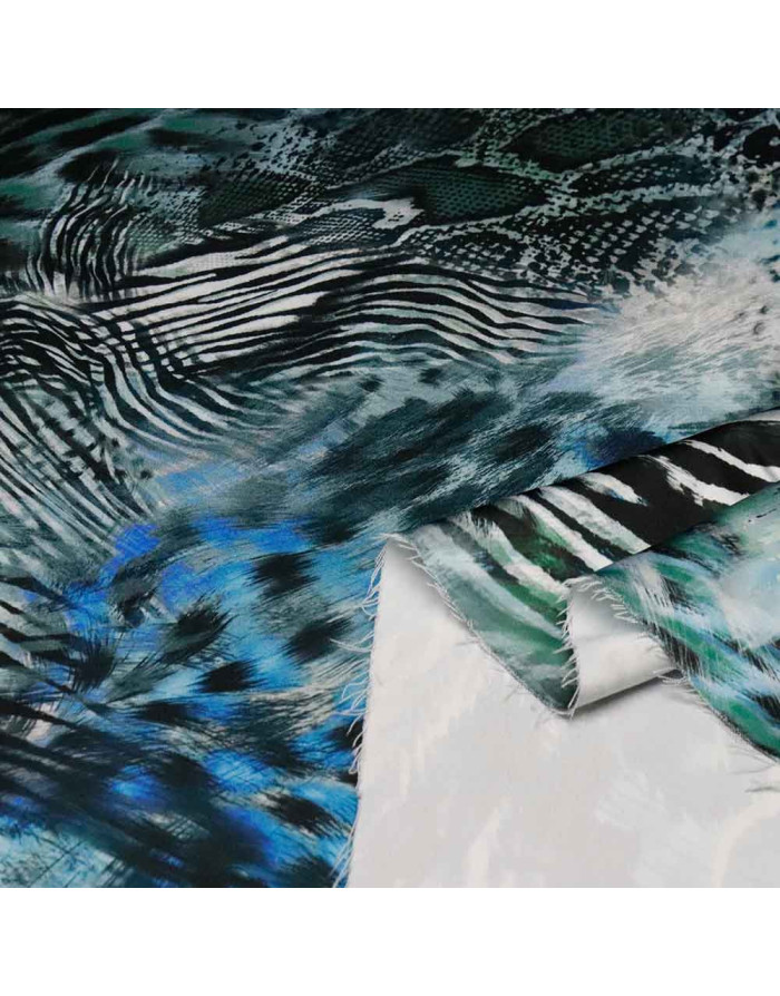 Seda Raso Animal Print Azul | Telas de Moda para Vestidos