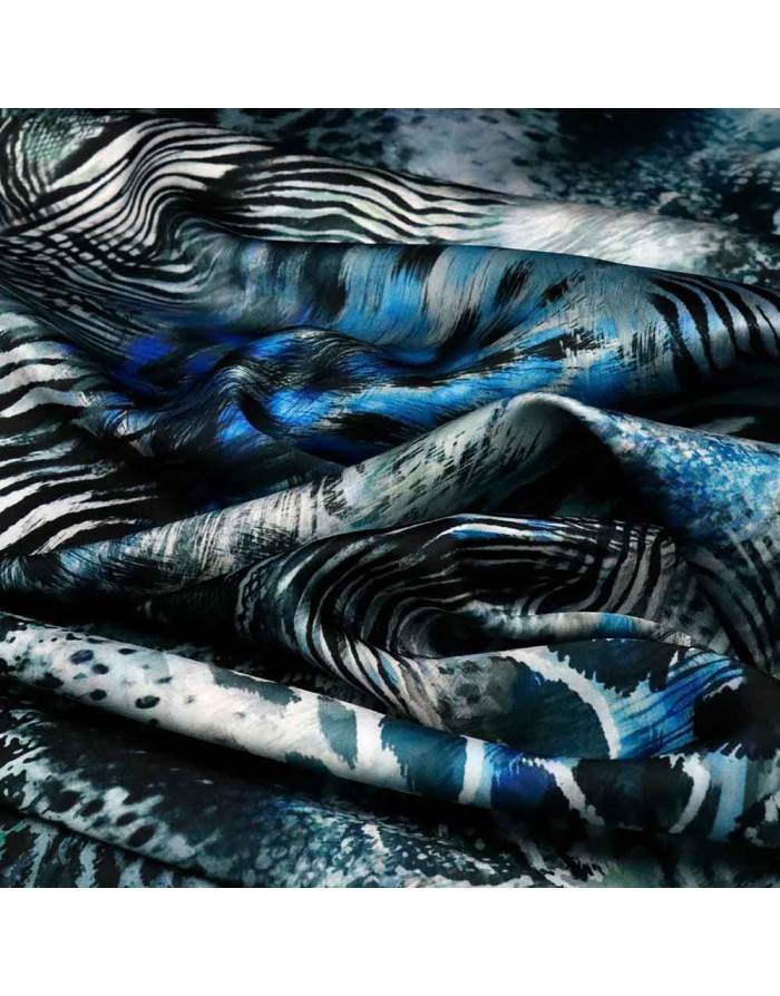 Seda Raso Animal Print Azul | Telas de Moda para Vestidos