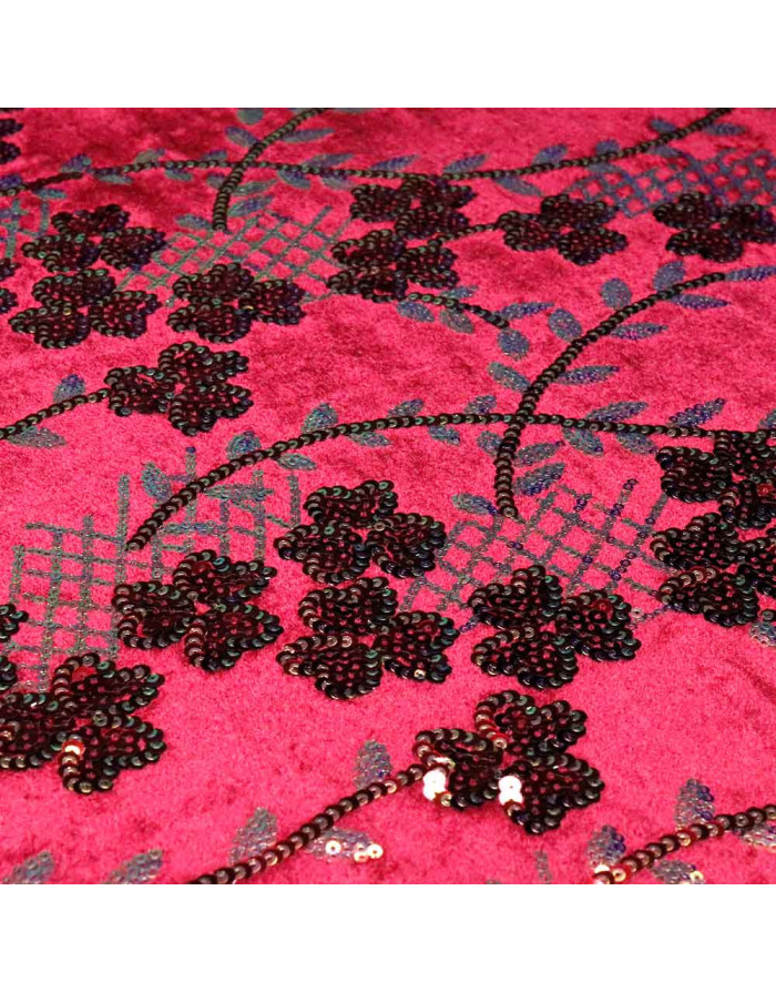 Terciopelo Lentejuelas Flor Cerezo: Elegancia en un Solo Tejido - Imagen 2