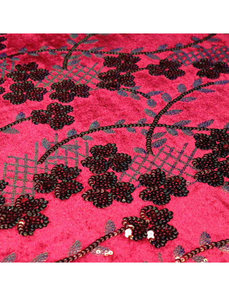 Terciopelo Lentejuelas Flor Cerezo: Elegancia en un Solo Tejido - Imagen 2