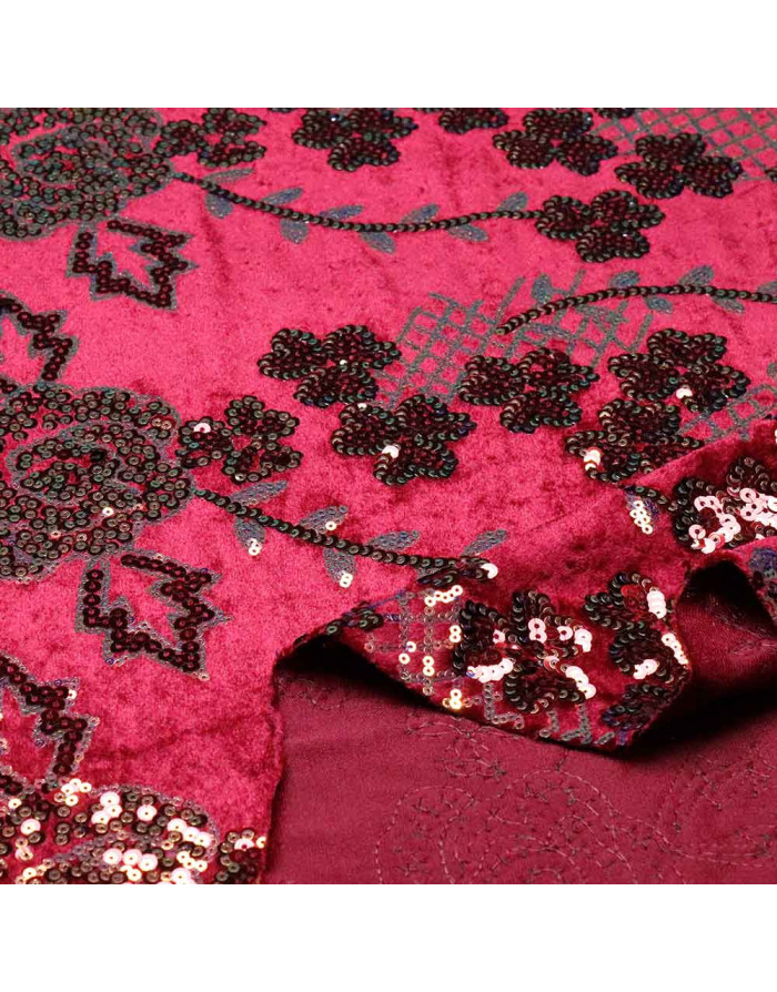 Terciopelo Lentejuelas Flor Cerezo: Elegancia en un Solo Tejido - Imagen 3