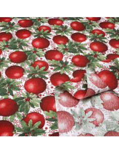 Compra Tela Navidad Bolas Rojas Hojas Muérdago | Decoración 2