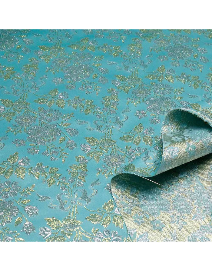 Brocado Turquesa Flor Capua: Tela para Decoración y Cofradias