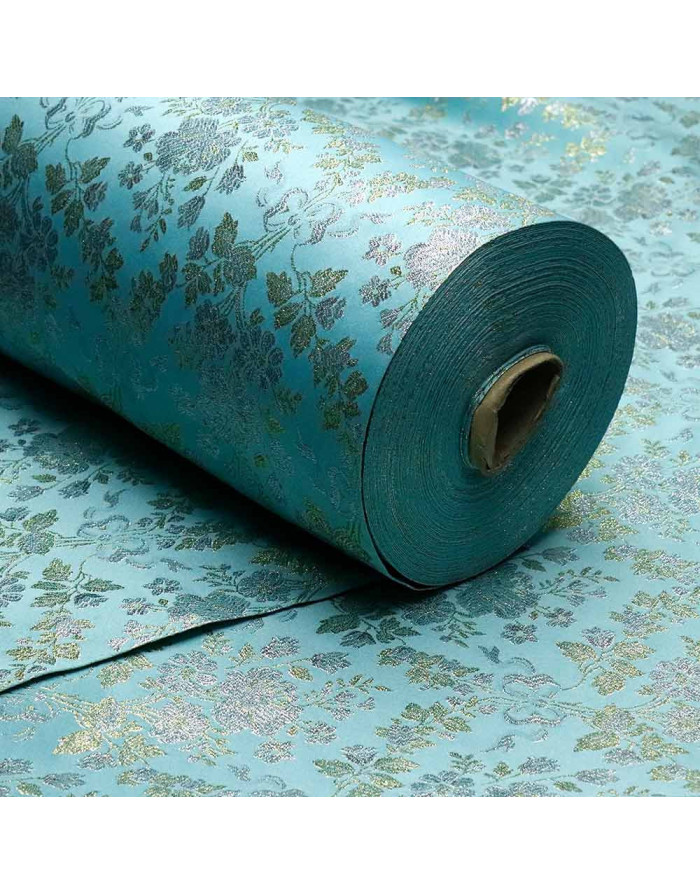 Brocado Turquesa Flor Capua: Tela para Decoración y Cofradias