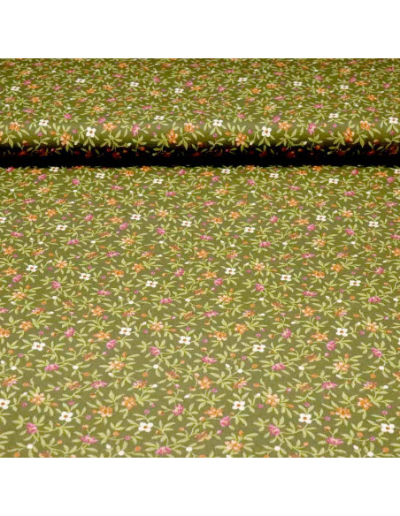 Telas de Flores Estampadas - Tela Estampada Verde Caqui Jardín - Imagen 1