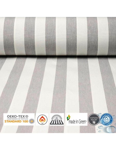 Toldo Rayas Gris Blanca Teflón - Lonas para Toldos - TelasOnline