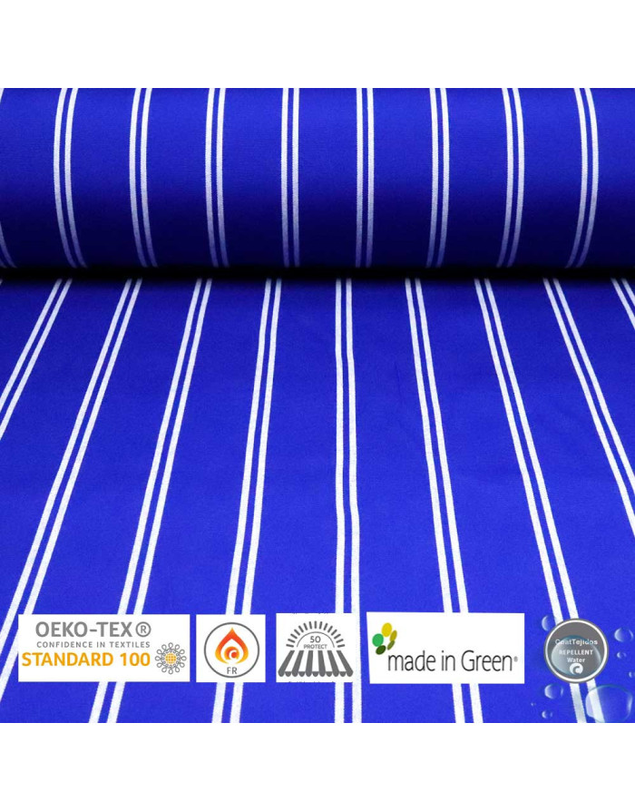 Lona Toldo Azul Rayas Blancas - Telas para Toldos - Imagen 1
