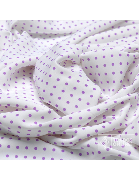 Crespón Blanco Lunar Malva Lycra | Lunares Malva - Imagen 3