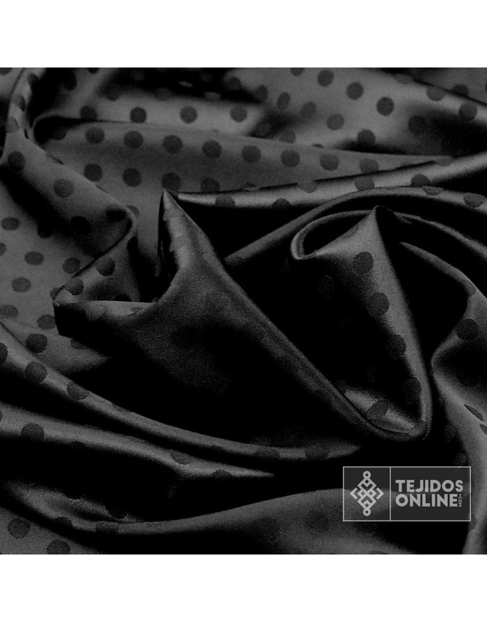 Satén Lycra Negro Lunar Lenteja | Telas de Flamena - Imagen 3