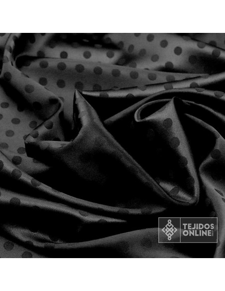 Satén Lycra Negro Lunar Lenteja | Telas de Flamena - Imagen 3