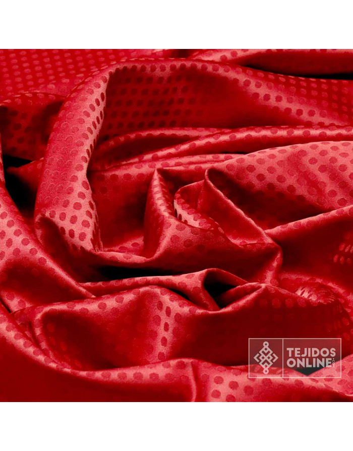 Satén Lycra Rojo Lunar Pequeño   - Tejidos de Lunares