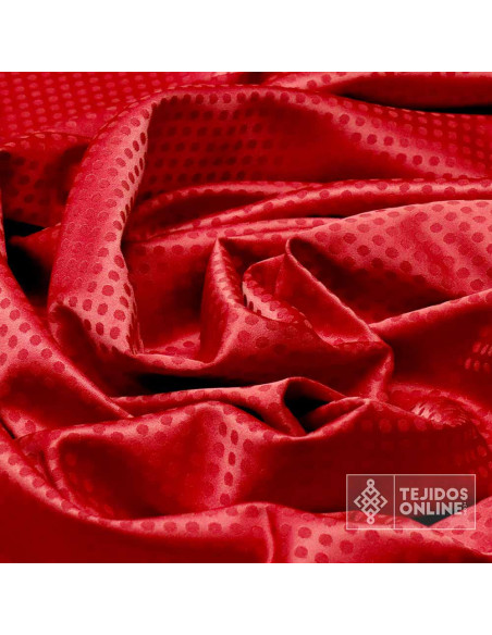 Satén Lycra Rojo Lunar Pequeño   - Tejidos de Lunares Satén Lycra Rojo Lunar Pequeño   - Tejidos de Lunares