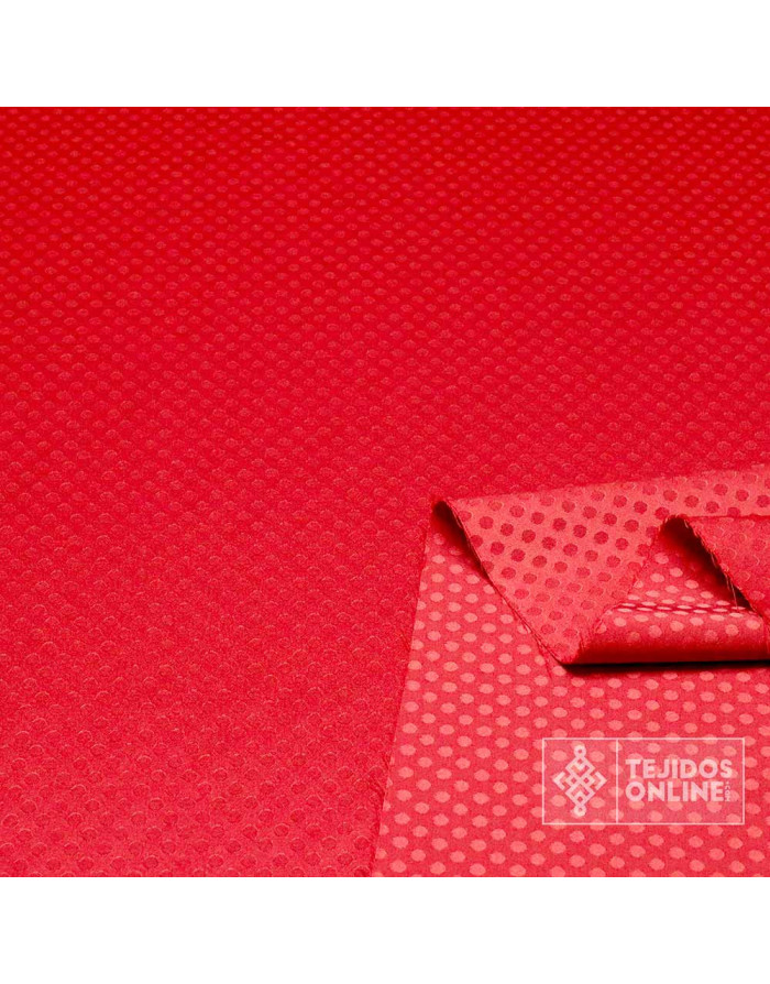 Satén Lycra Rojo Lunar Pequeño   - Tejidos de Lunares