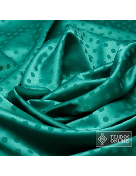 Satén Lycra Verde Lunar Lenteja- Telas de Lunares - Moda Flamenca Satén Lycra Verde Lunar Lenteja- Telas de Lunares - Moda Flamenca