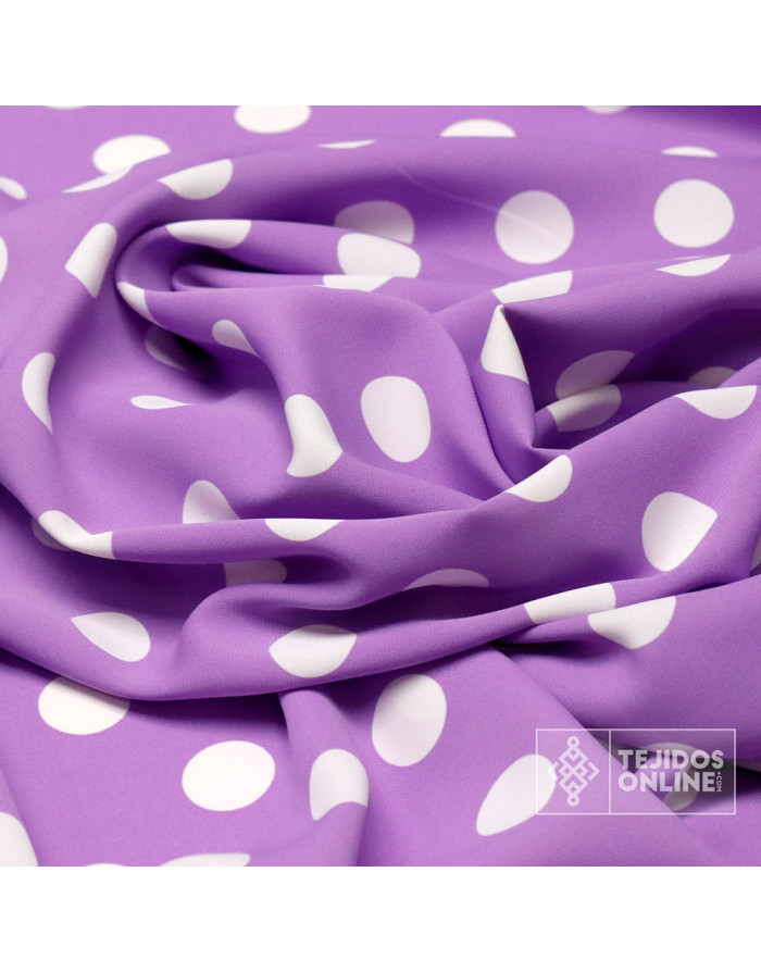 Crespón Malva Lunar Blanco Lycra Big - Moda Flamenca - Imagen 3