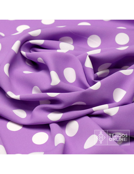 Crespón Malva Lunar Blanco Lycra Big - Moda Flamenca - Imagen 3