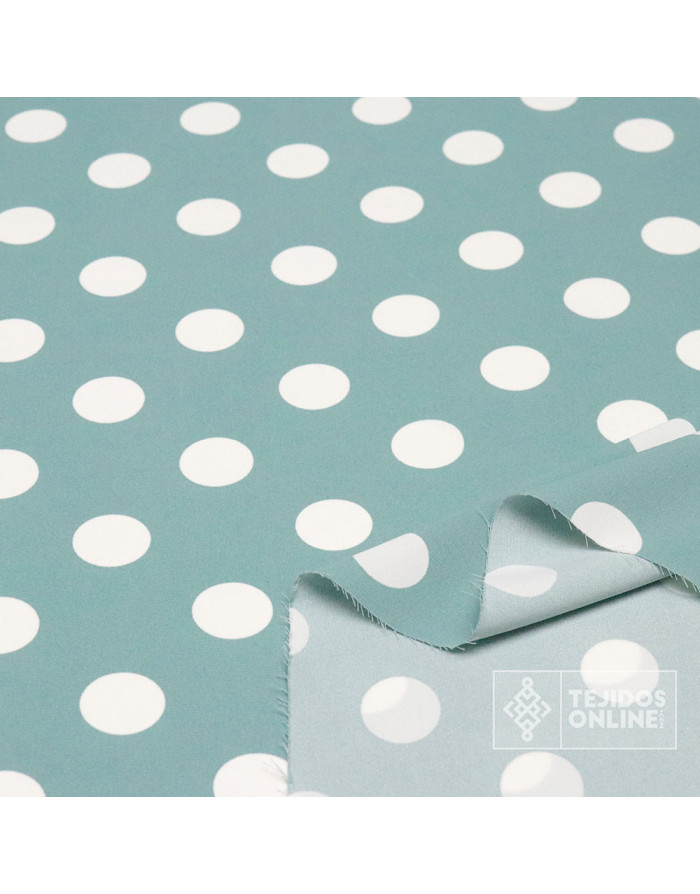 Crespón Verde Hade Lunar Blanco Lycra Big - Telas de Lunares