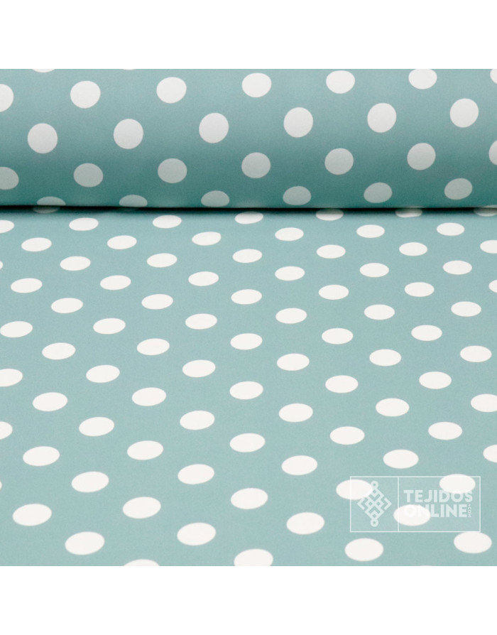 Crespón Verde Hade Lunar Blanco Lycra Big - Telas de Lunares